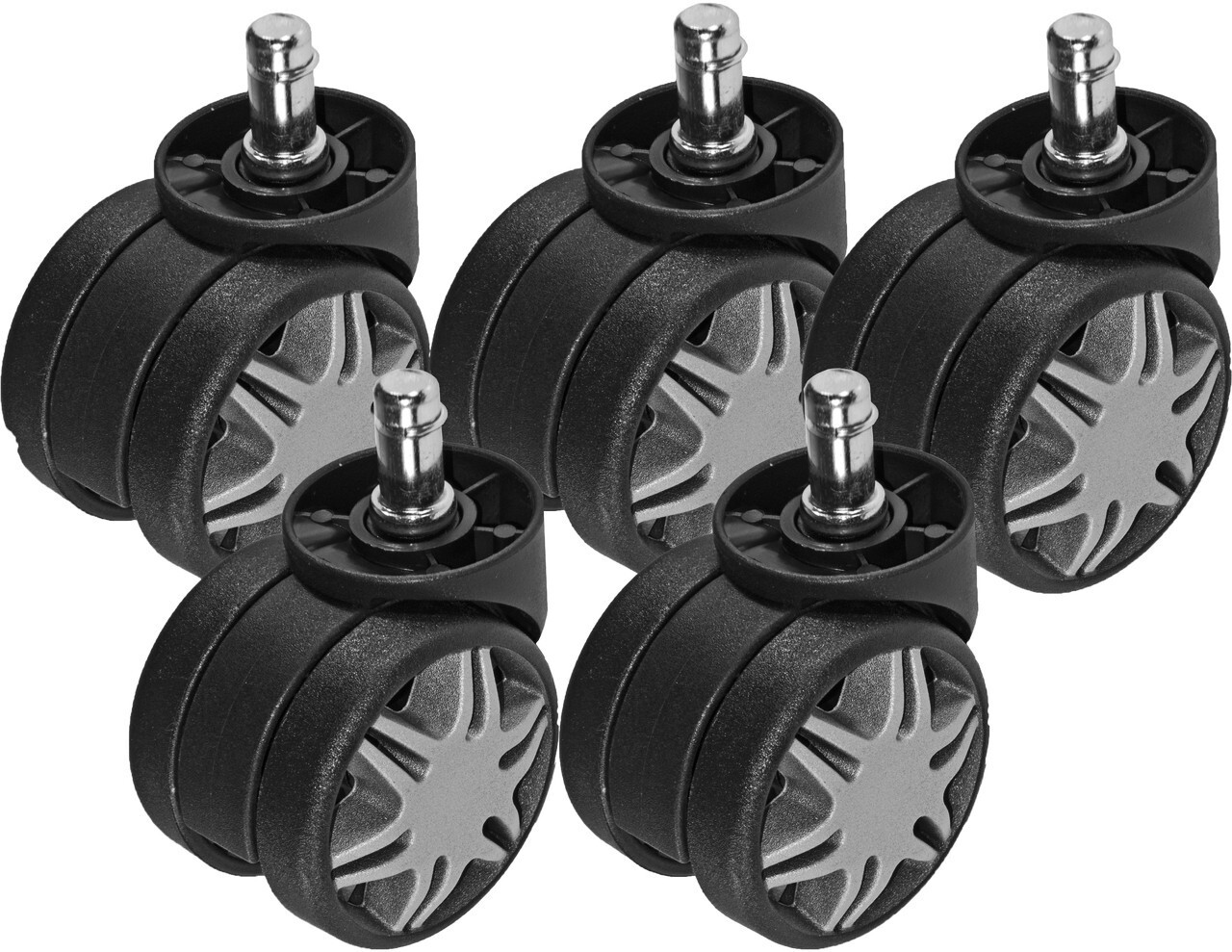 2.4" Replacement Carpet Casters with Gray Spokes - Set of 5 - R-CHG-60-5