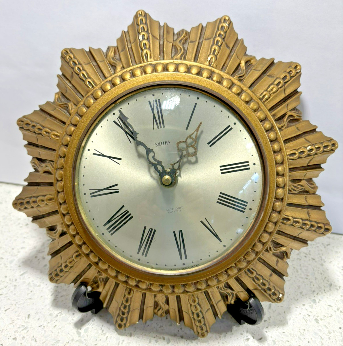 Vintage Smiths Gold Plaster Sunburst Wall Clock