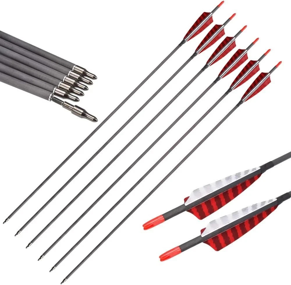 Pure Carbon Arrows 600 700 Spine Turkey Feather Fletching Screw-in Field Poin...