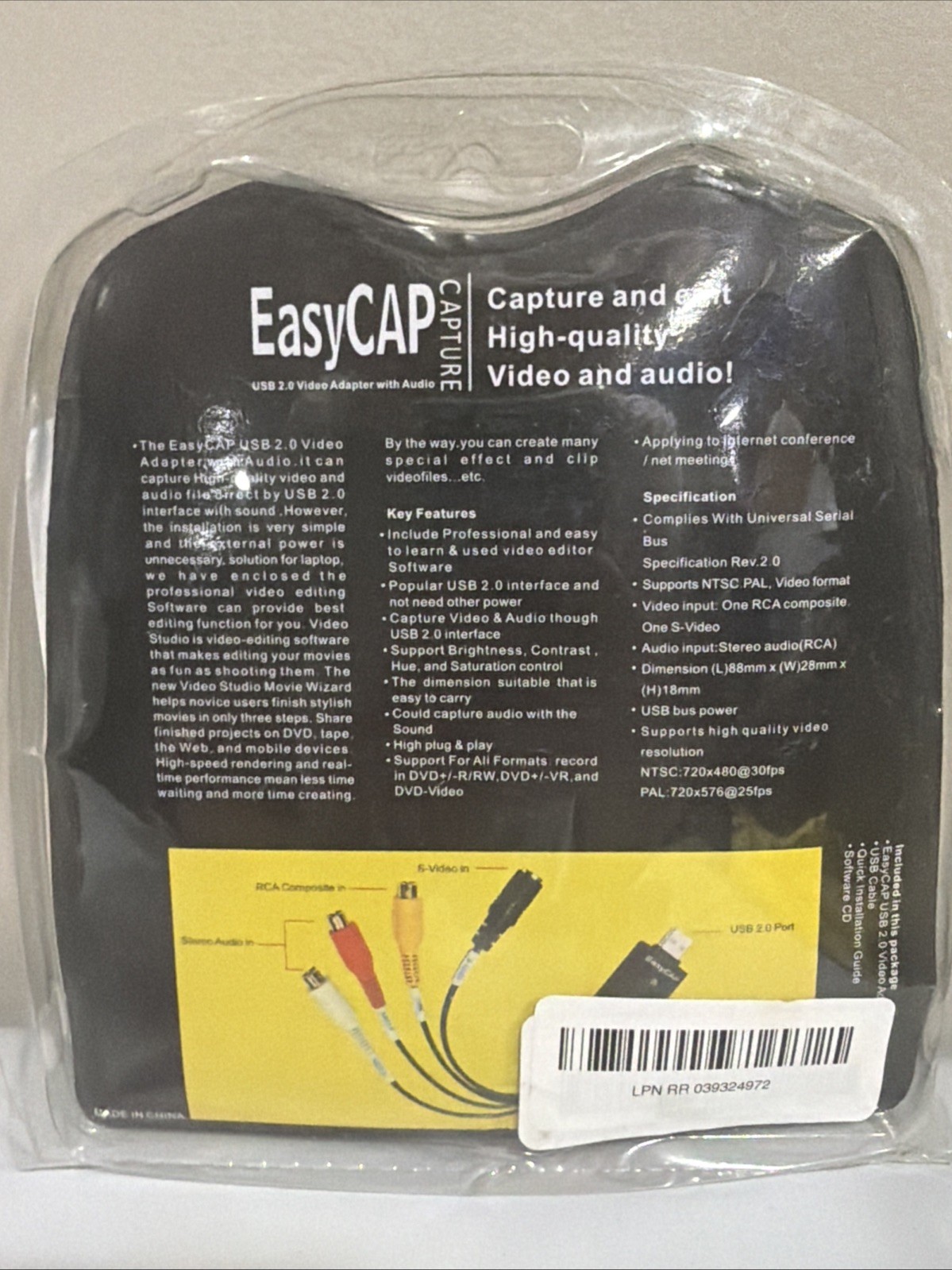 EasyCAP Capture USB 2.0 Video Adapter with Audio Model DC60