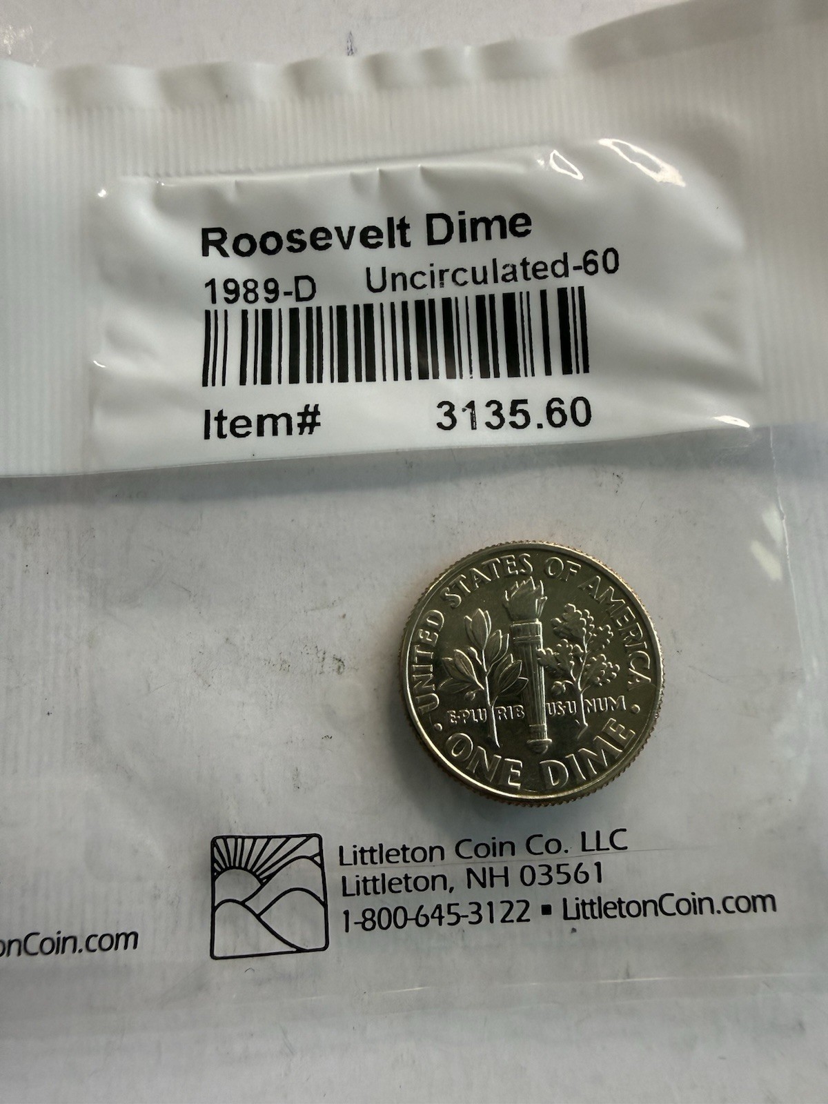 1989 d roosevelt dime In Littleton Packaging