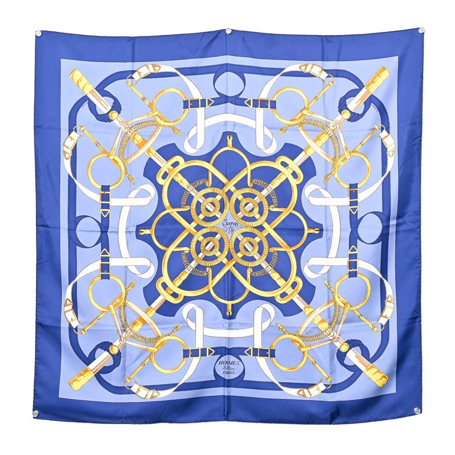 HERMES Scarf 90 Blue Women s Used A