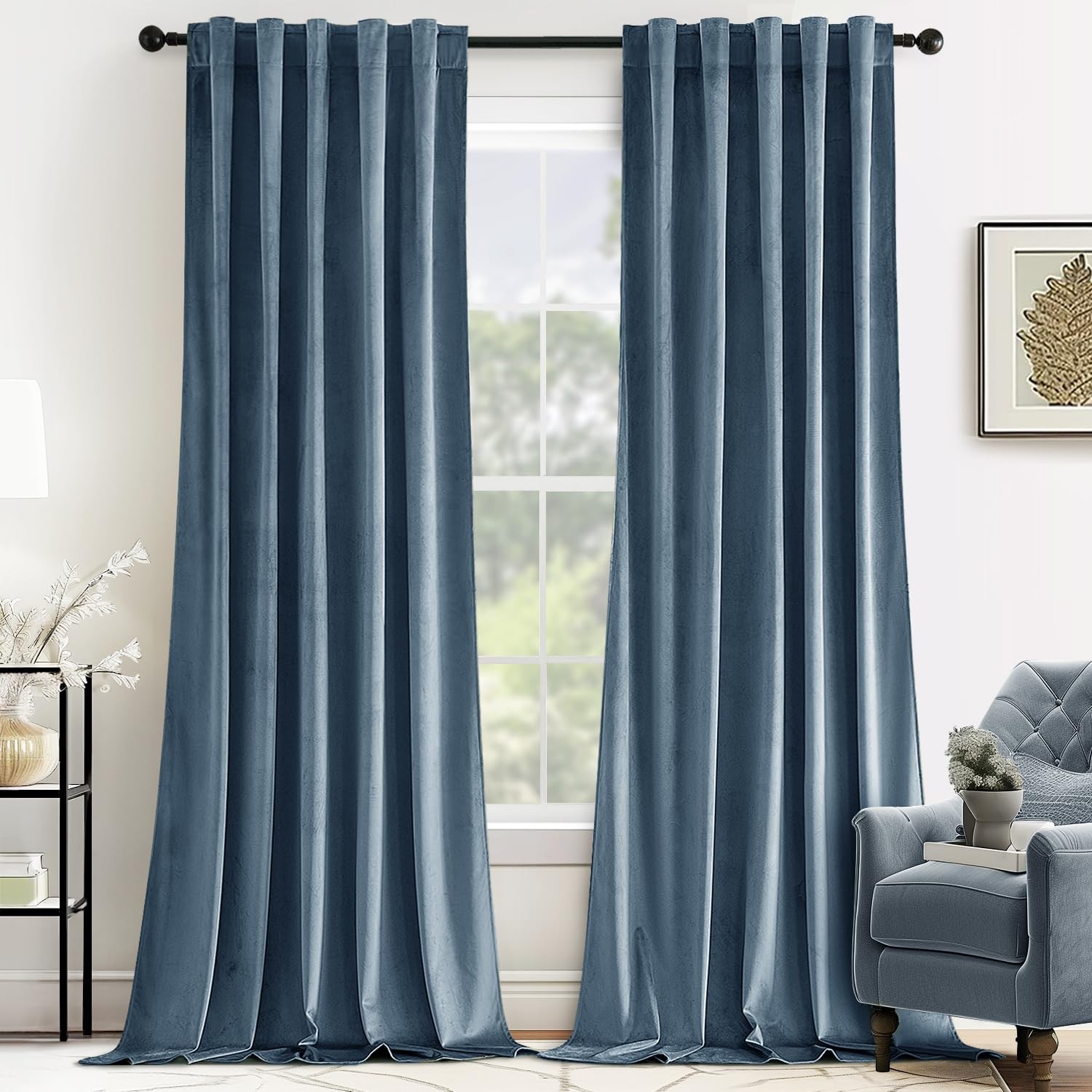 Bedroom Blackout Curtains Thermal Insulated Velvet Stone Blue 52x96 2pk