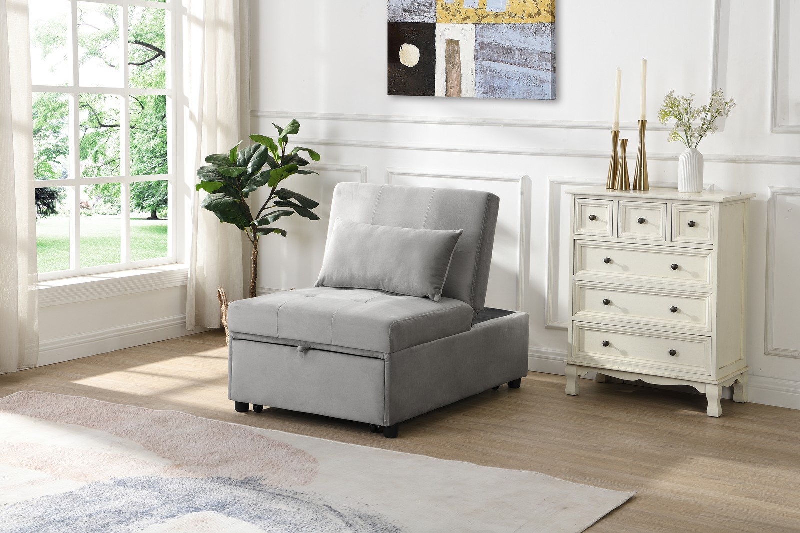 Folding Ottoman Sofa Bed Gray|Grey