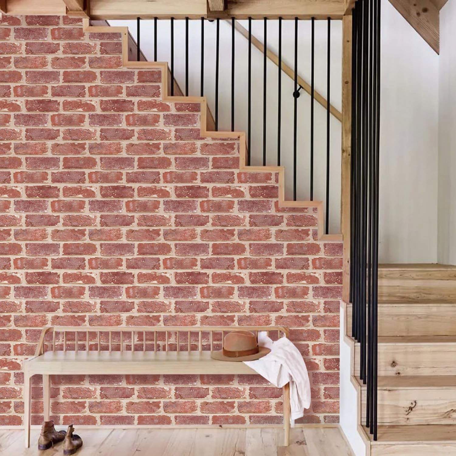 COMSTICKC 3D Red Brick Peel & Stick Wall Panel, 10-Pcs 11.8"x11.8" Tile