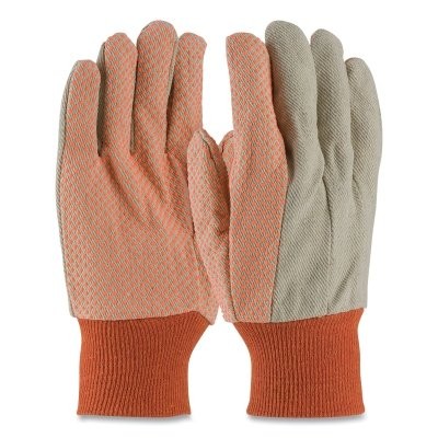 Premium Grade Canvas Dotted Gloves, 10 oz Cotton, Mens, Natural/Orange ORS Nasco