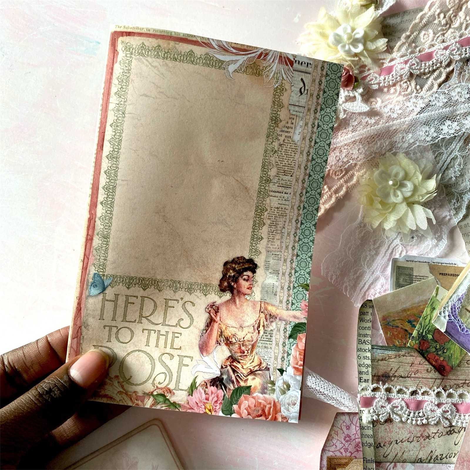 10pc Shabby Chic Handmade Junk Journal Making Kit Ephemera, Lace, Cards, Pockets