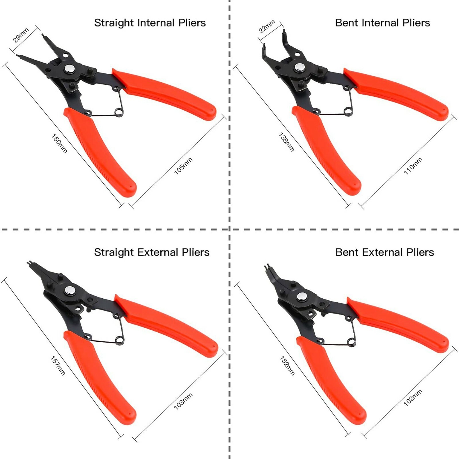 4-in-1 Snap Ring Plier Set Retaining Combination Internal External O-Ring C-Clip
