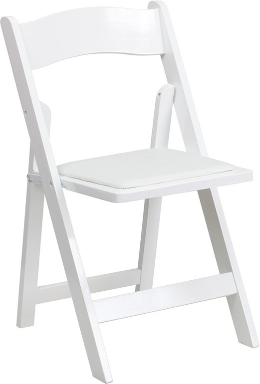 (50 PACK) White Wood Folding Chair with White Vinyl Padded Seat - Wedding Chair