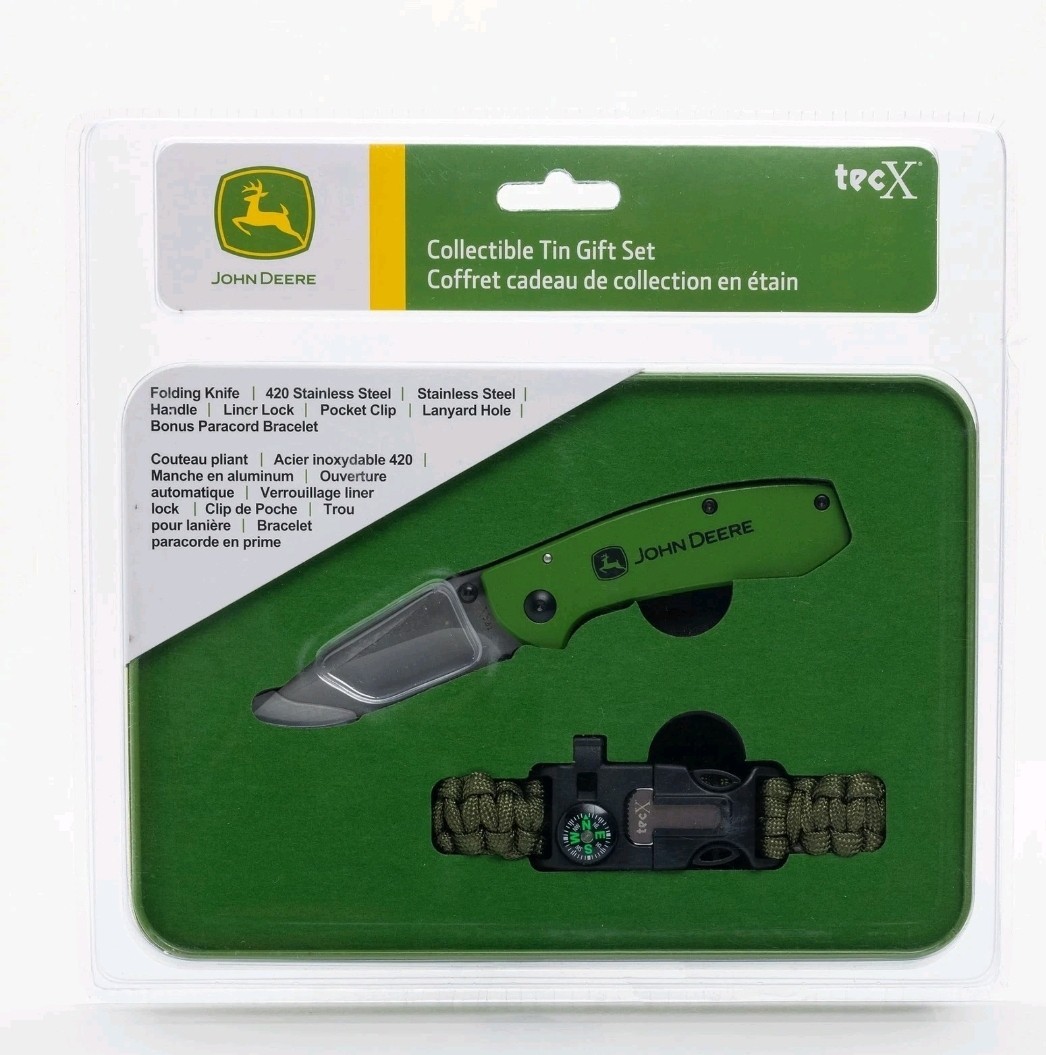 John Deere TecX Folding Pocket Knife Gift Set, 420 Stainless Steel Drop-Point