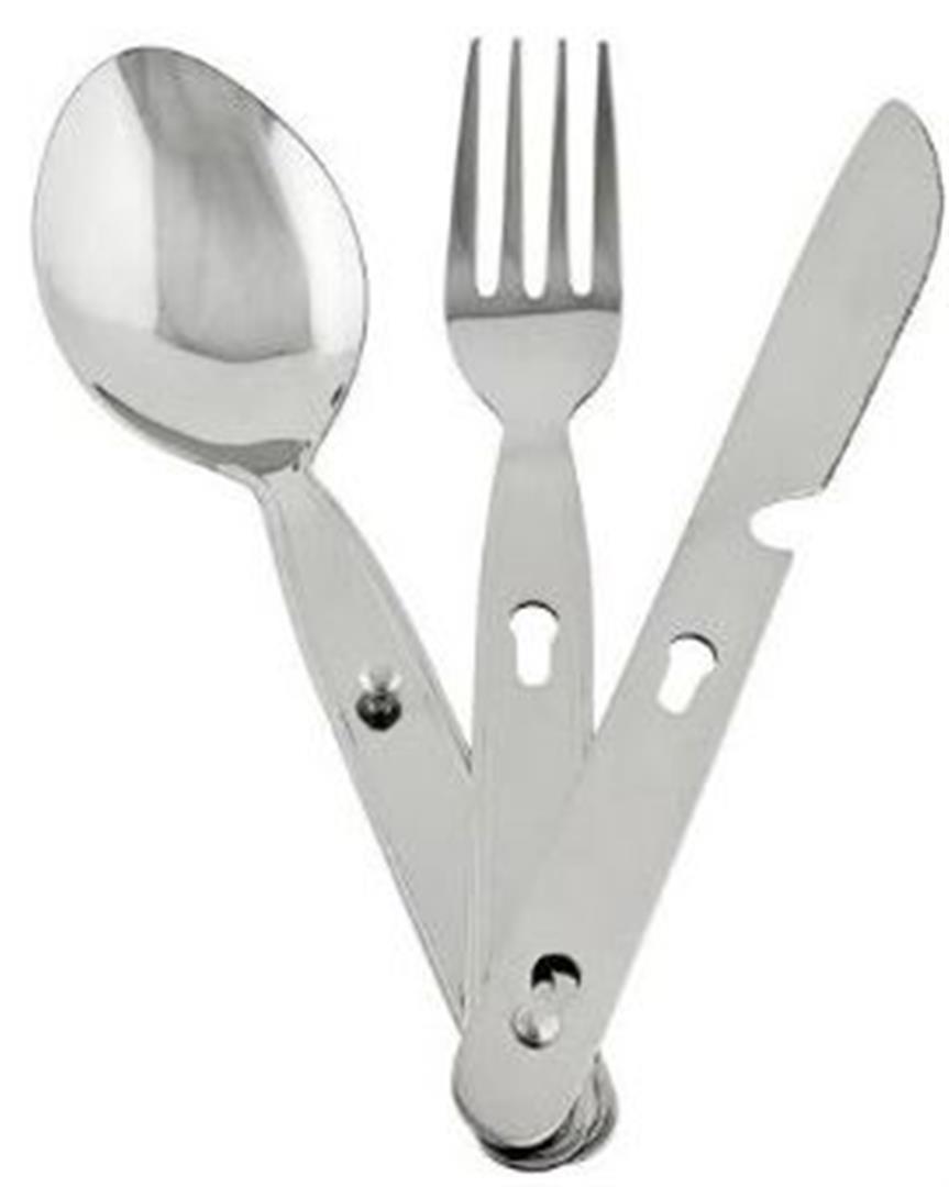 Stainless Steel Chow Cutlery Set Knife Fork Spoon Clip Together Camping Hiking
