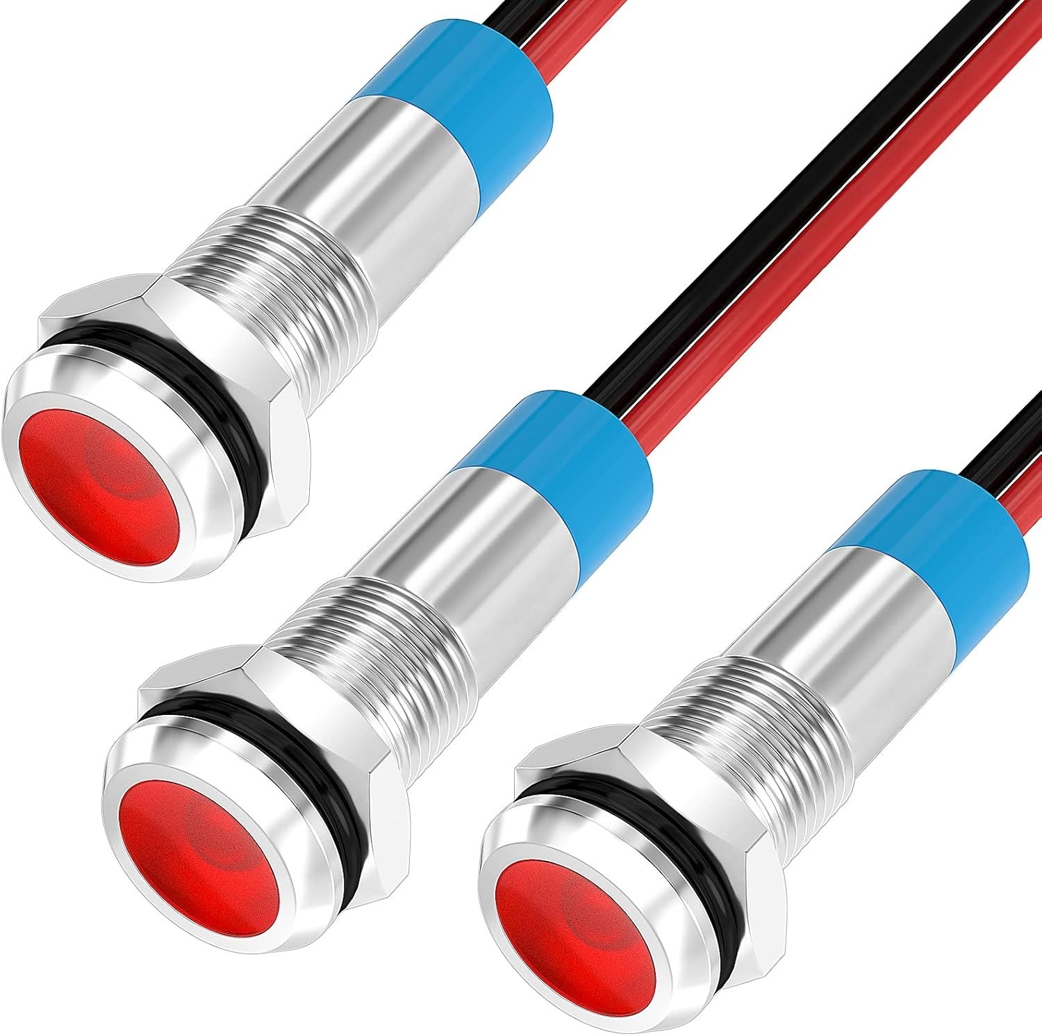 LED Indicator Light 12V Waterproof Red Signal 6MM 1/4 Metal Panel Mount Flat