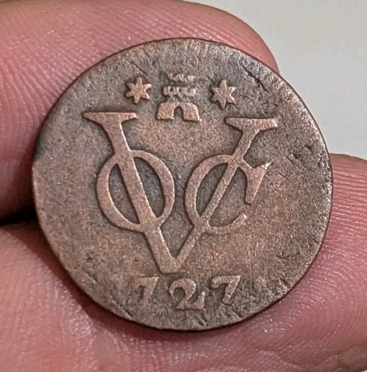 1727 Dutch Netherlands Voc LUCTOR et Emergo Duit EARLY DATE Cooper Coin_a383