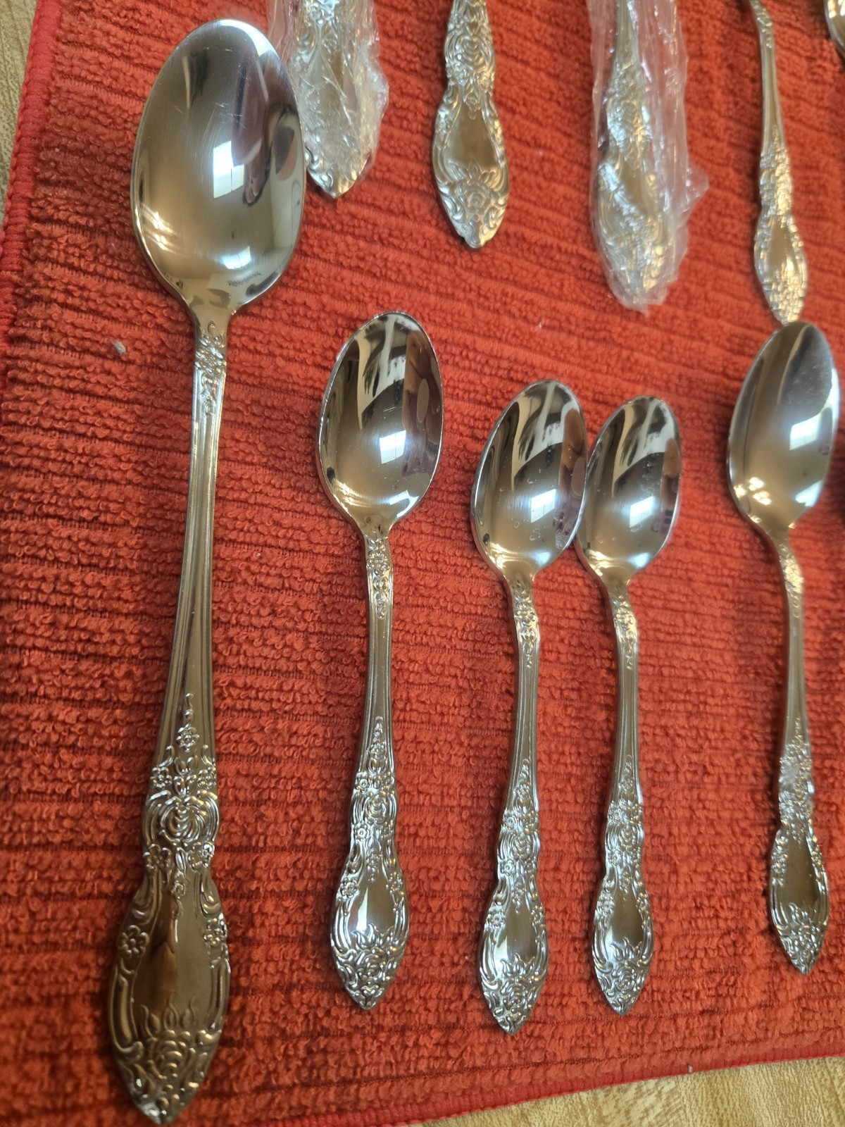 Stainless Flatware spoons Wordsworth Pattern Ornate Floral Rose 25 Pc