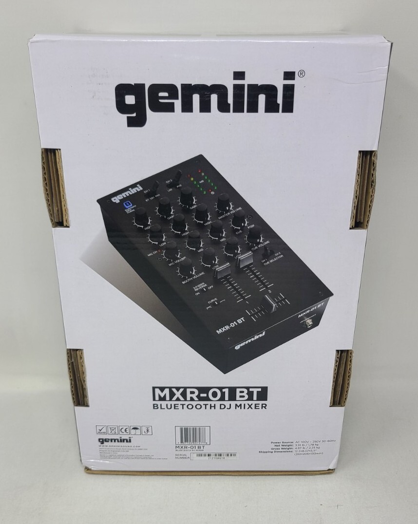 Gemini MXR-01BT 2 Channel Professional DJ Mixer With Bluetooth Input. New
