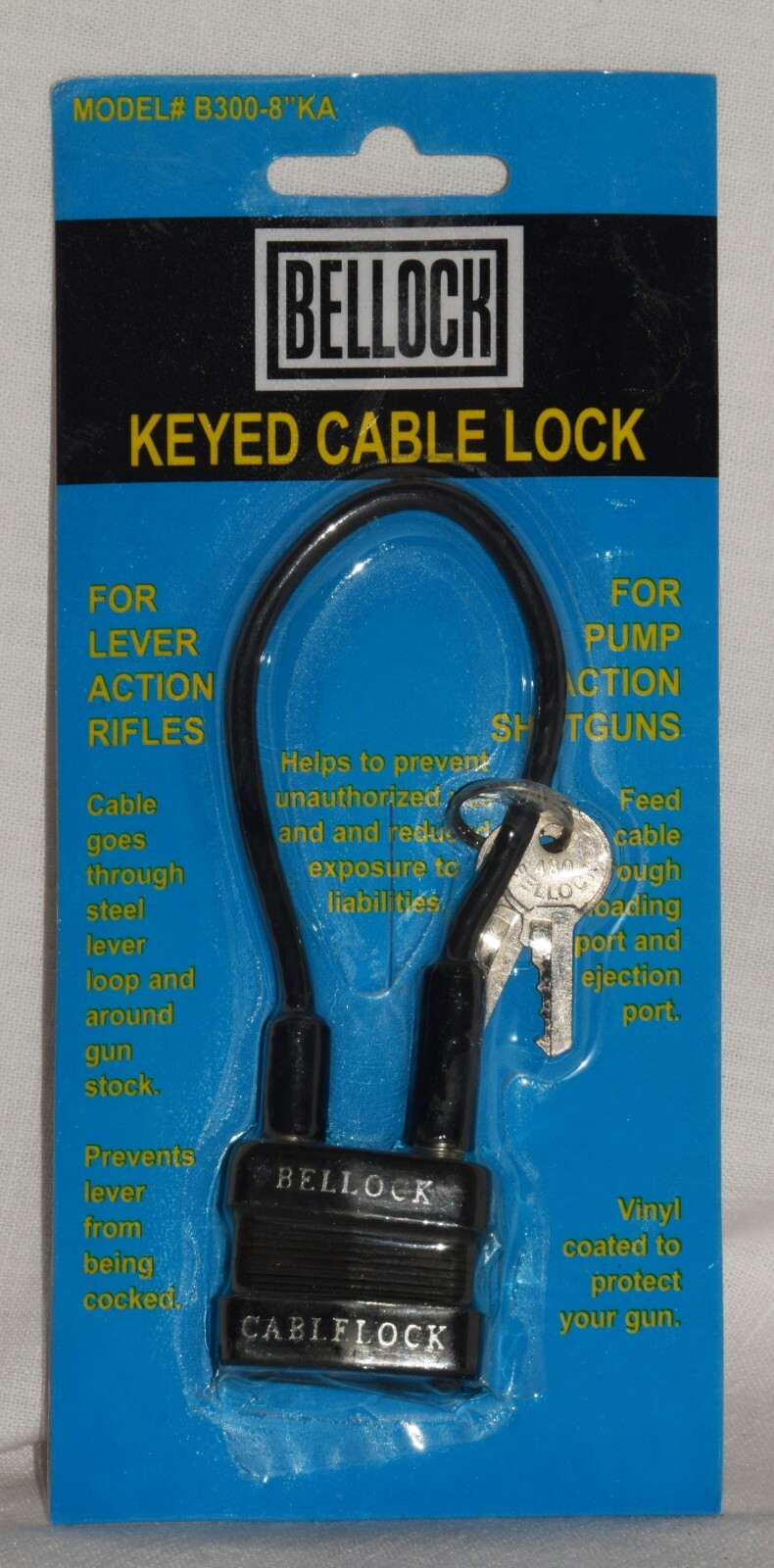 Bellock Keyed Cable Lock B300-8"KA Lever Action Rifle & Pump Shotgun Gun Lock 8"