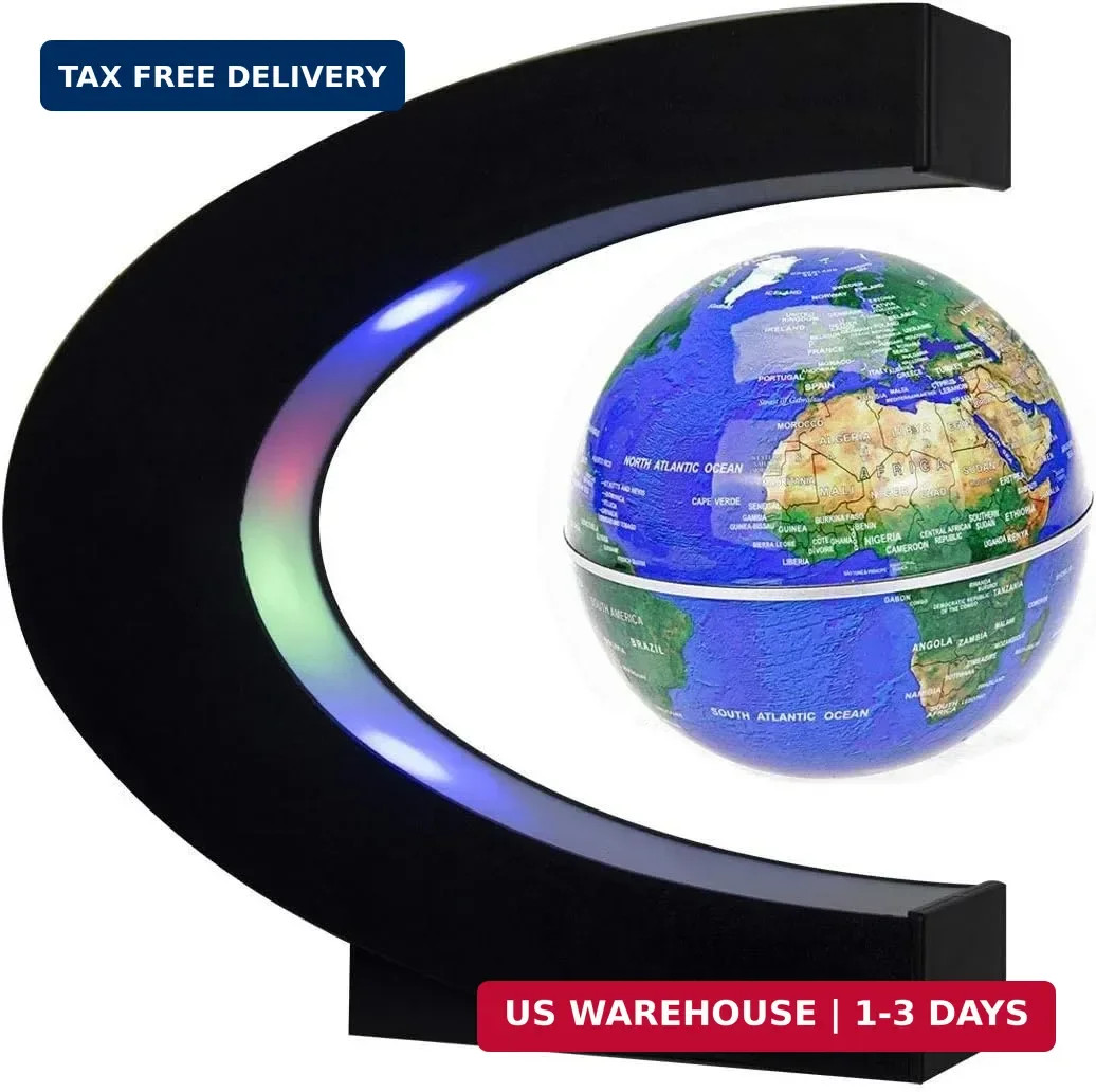 C Shape Magnetic Levitation Floating Globe LED Light World Map Desk Decor Gift