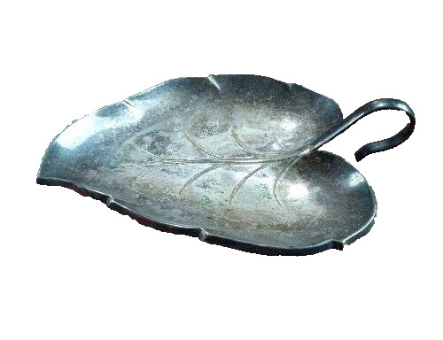 Vintage Silver Plated Leaf Shaped Footed Dish Made In Western Germany