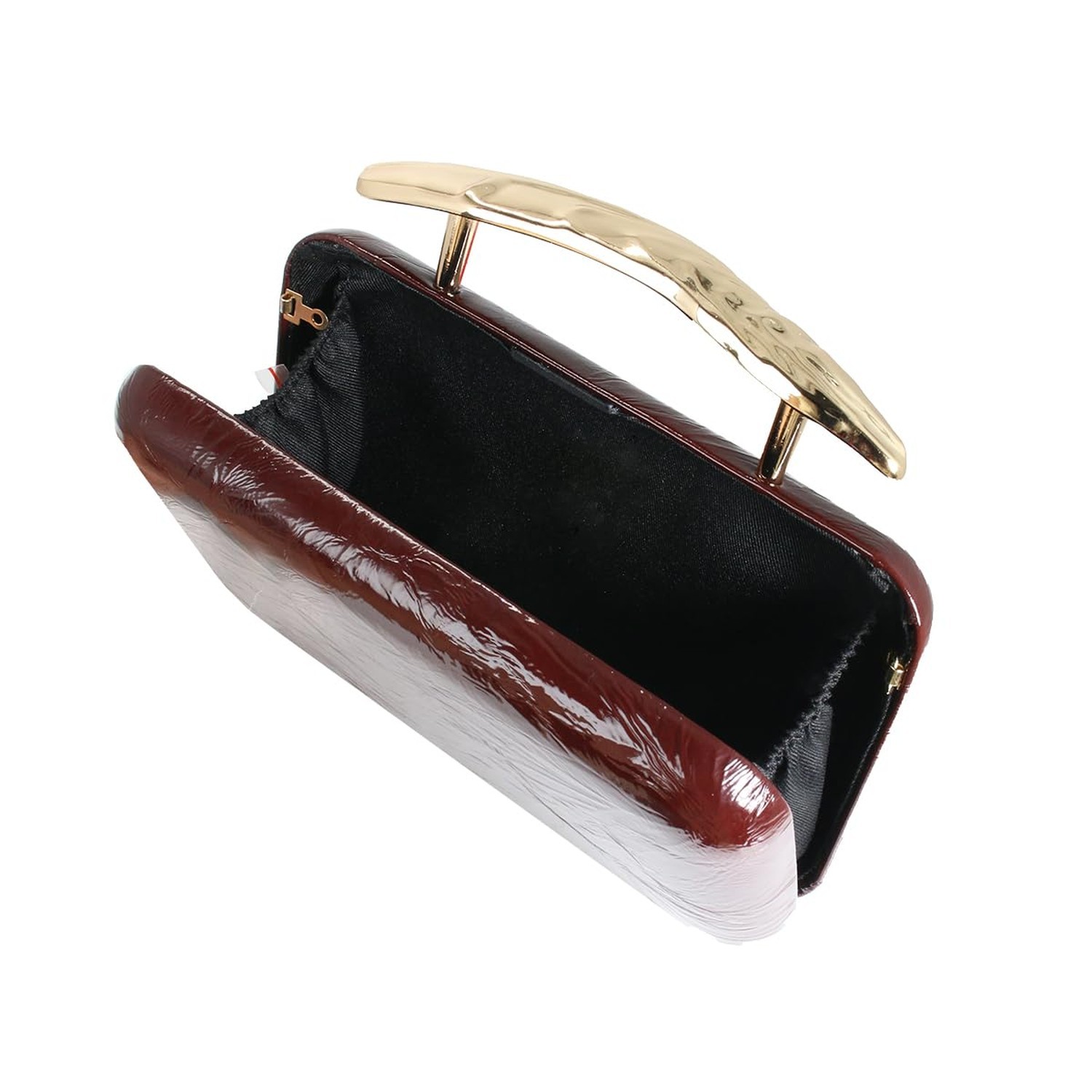 PU Leather Sculptural Mental Top Handle Cultch Bag Chic Stylish Square Purse ...