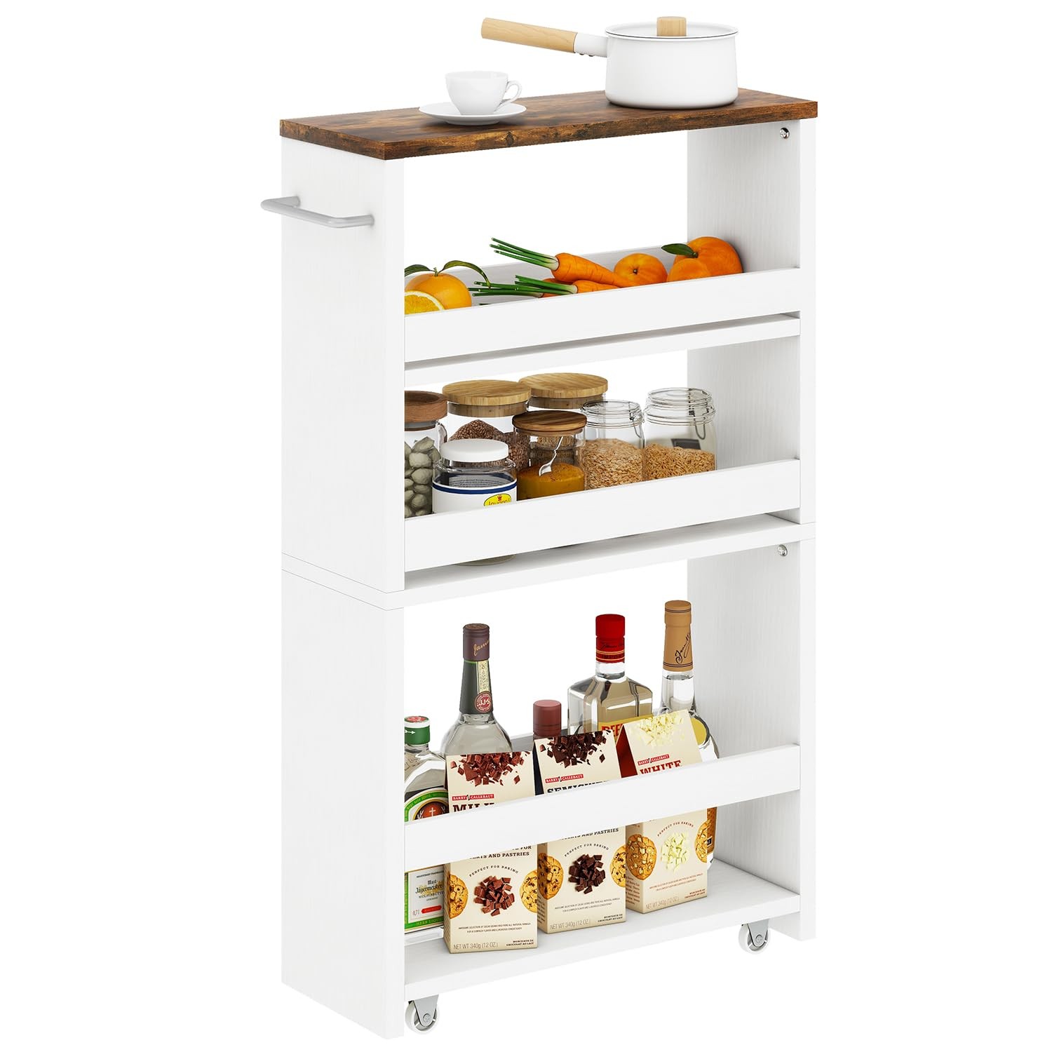 Slim Storage Cart, 4-Tier Skinny Rolling Cart, 5.9" Narrow Utility Trolley wi...