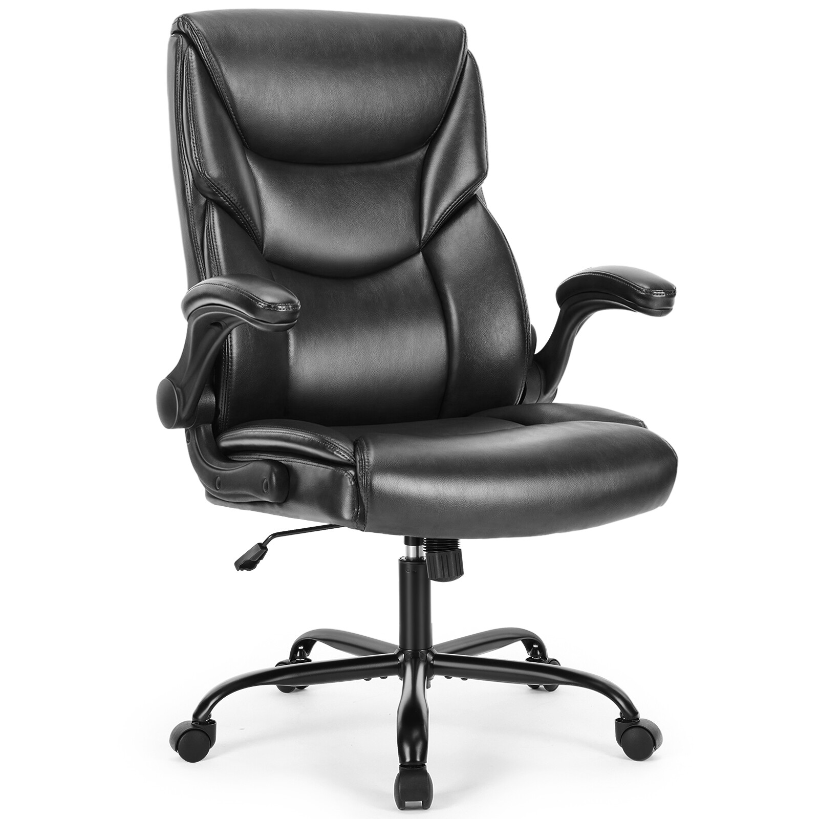 Ergonomic PU Leather Executive Office Chair with Flip-up Armrests Desk Chair