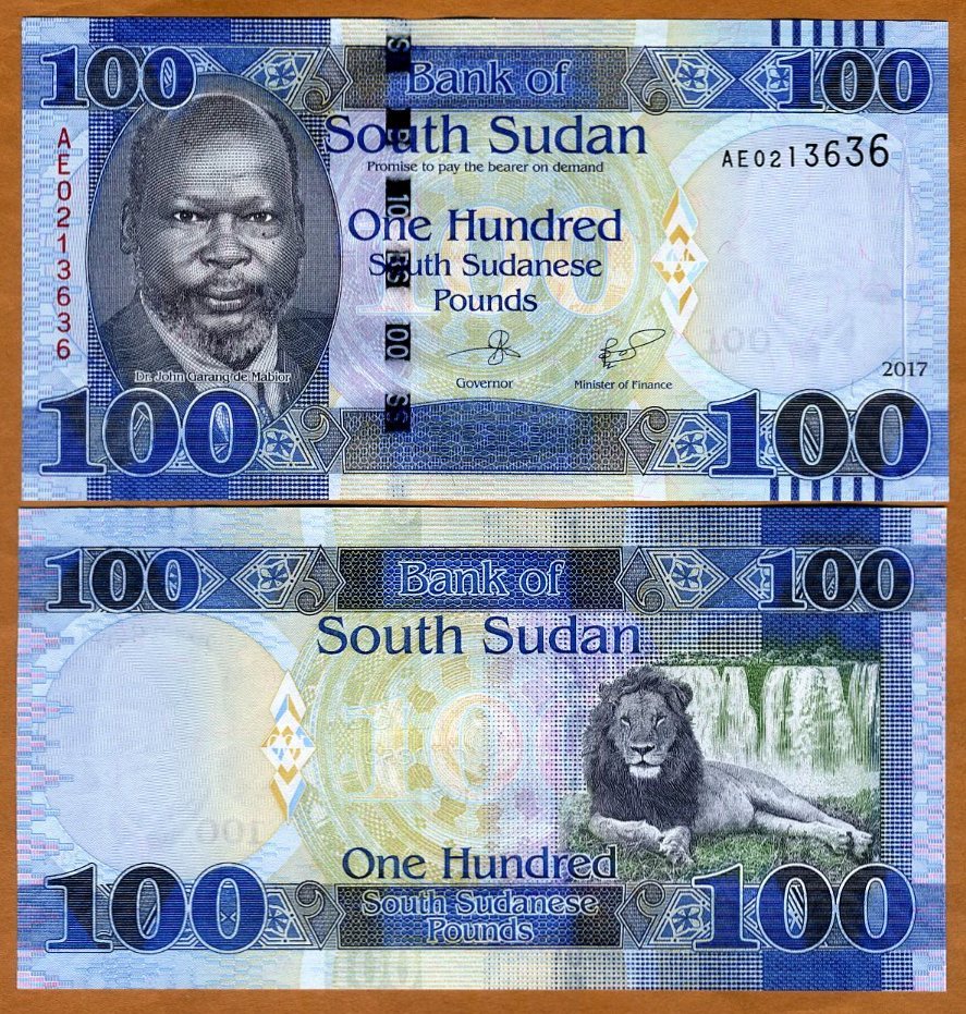 South Sudan, 100 Pounds, 2017, P-15c, New date, New Sig. UNC Lion