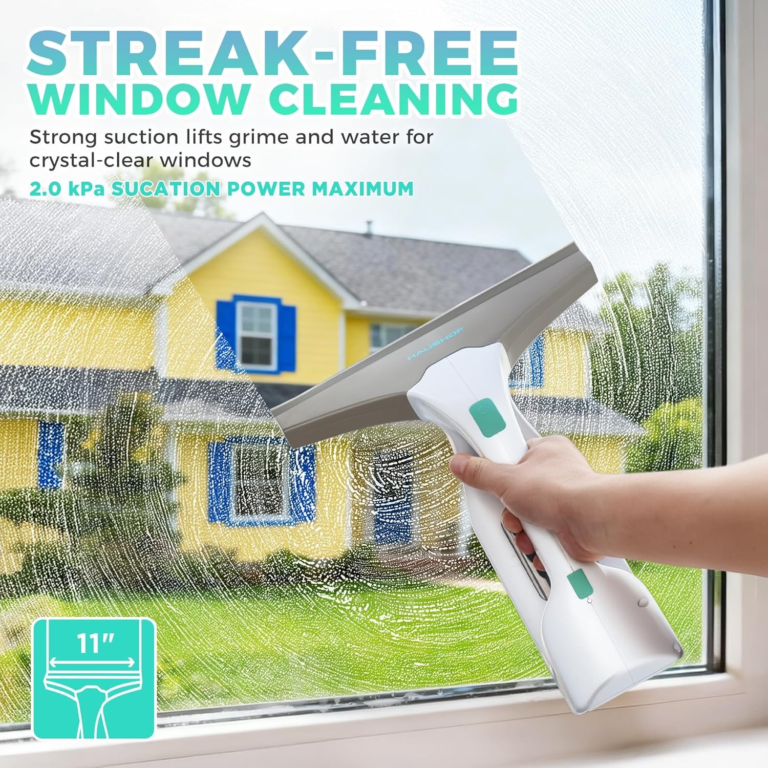 Electric Window Vacuum Squeegee 11", Vacuum Squeegee Cordless Cleaner Tool Set,