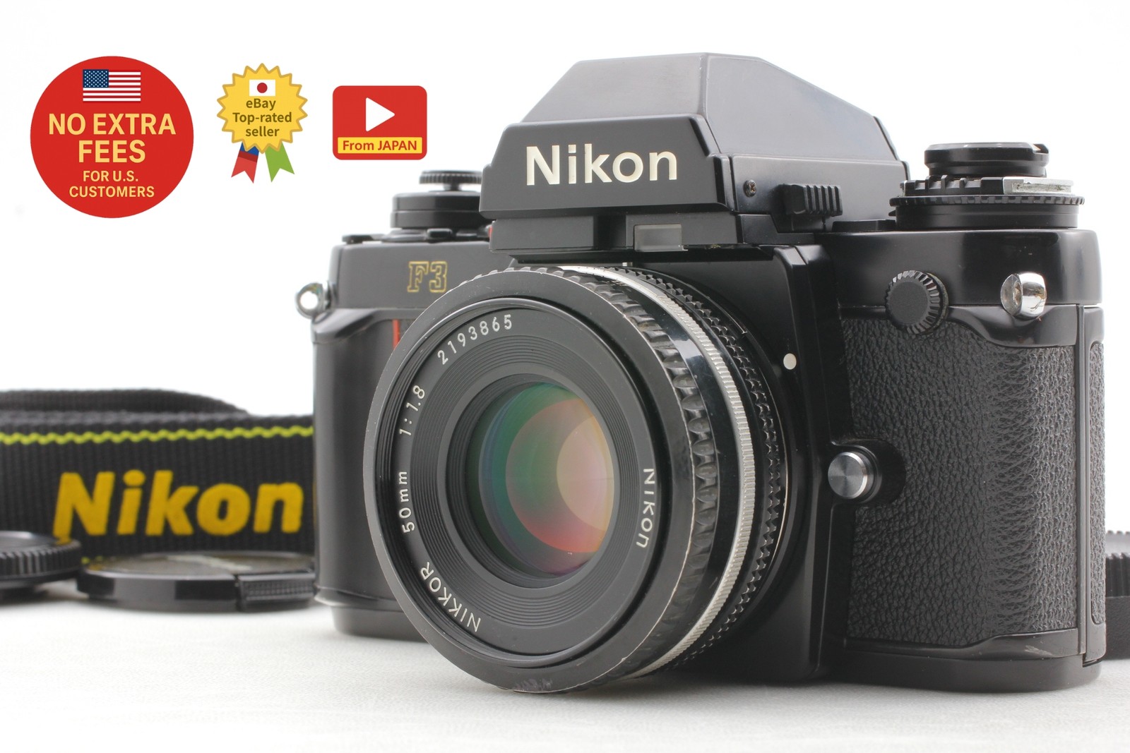 [ Near MINT ] Nikon F3 Eye Level Film Camera + Ai-S 50mm f 1.8 Lens From JAPAN