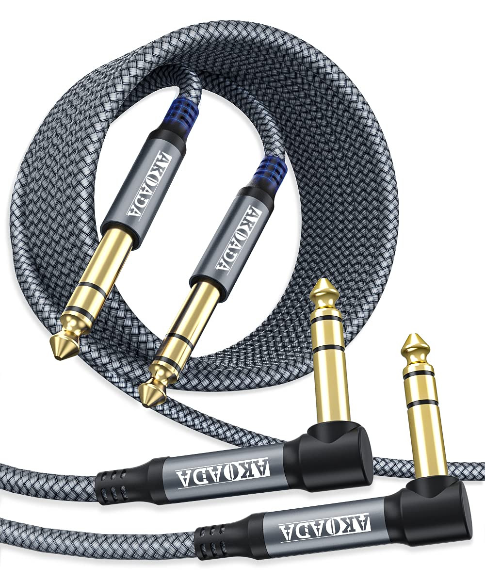 1/4 Inch TRS Instrument Cable 10Ft 2Pack Right Angle..................