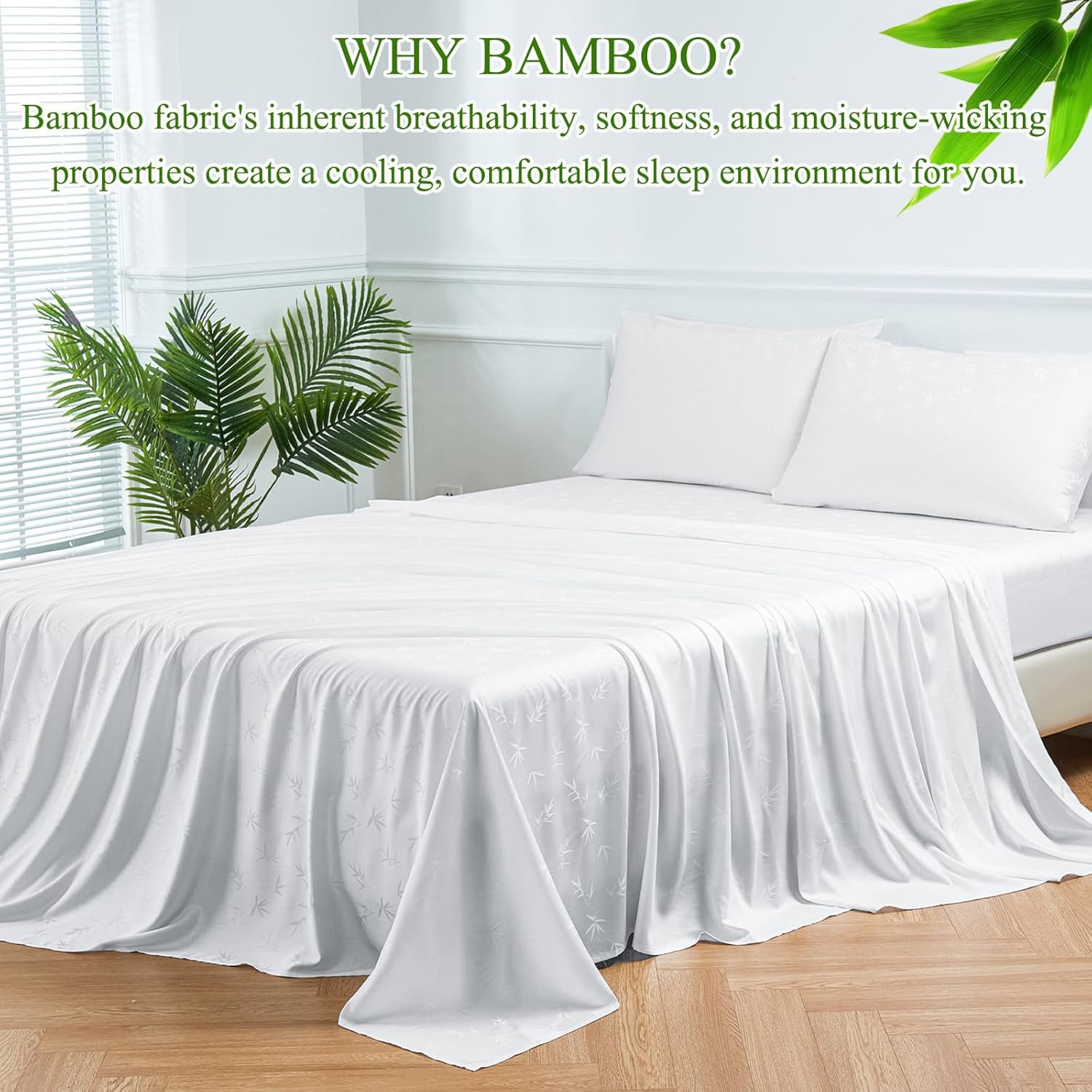 Bamboo Viscose Cooling Sheets, 600 TC, 16" Deep Pocket, Full, White