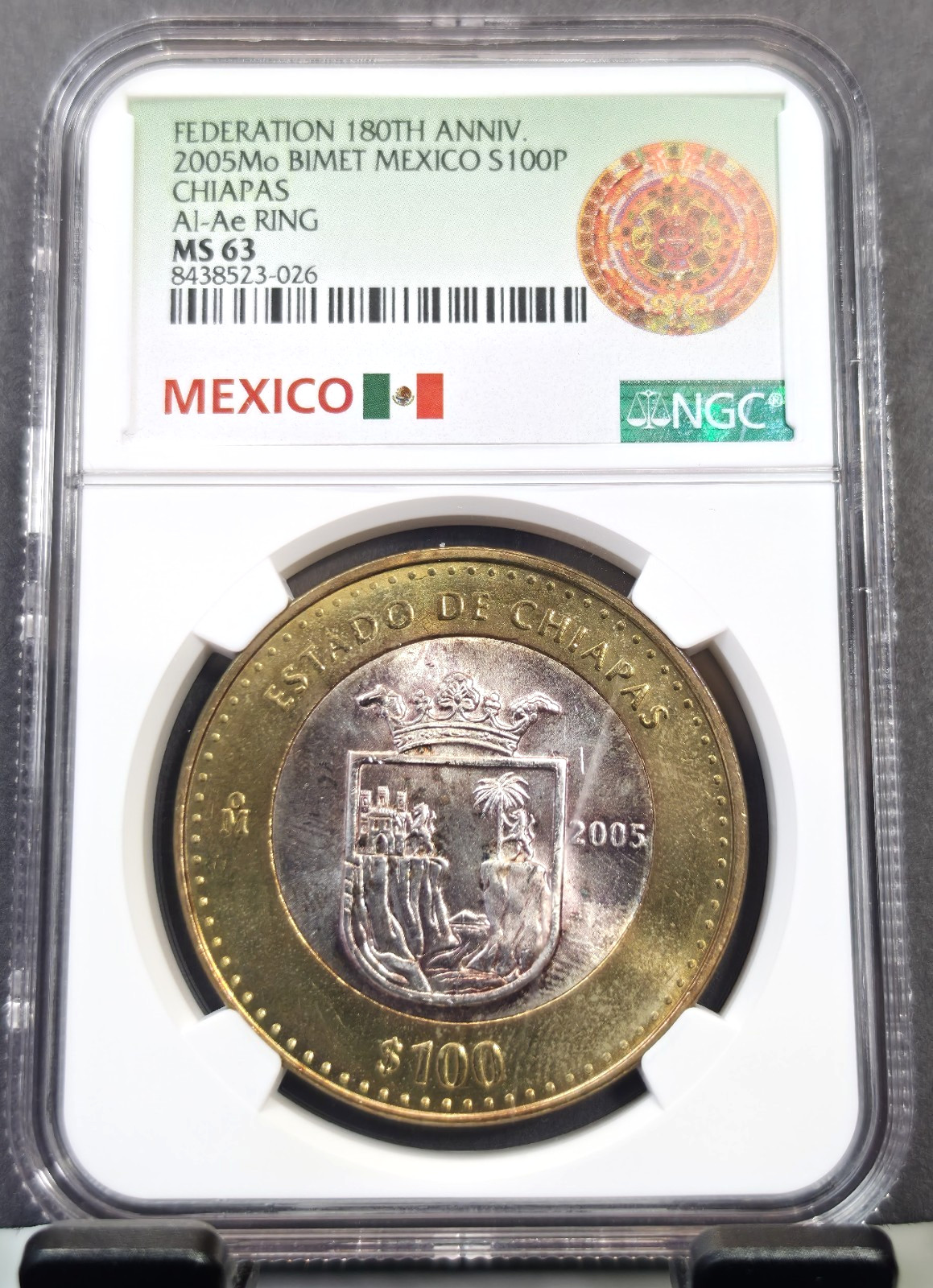 2005 MEXICO SILVER 100 PESOS S100P STATE OF CHIAPAS NGC MS 63 SCARCE COIN
