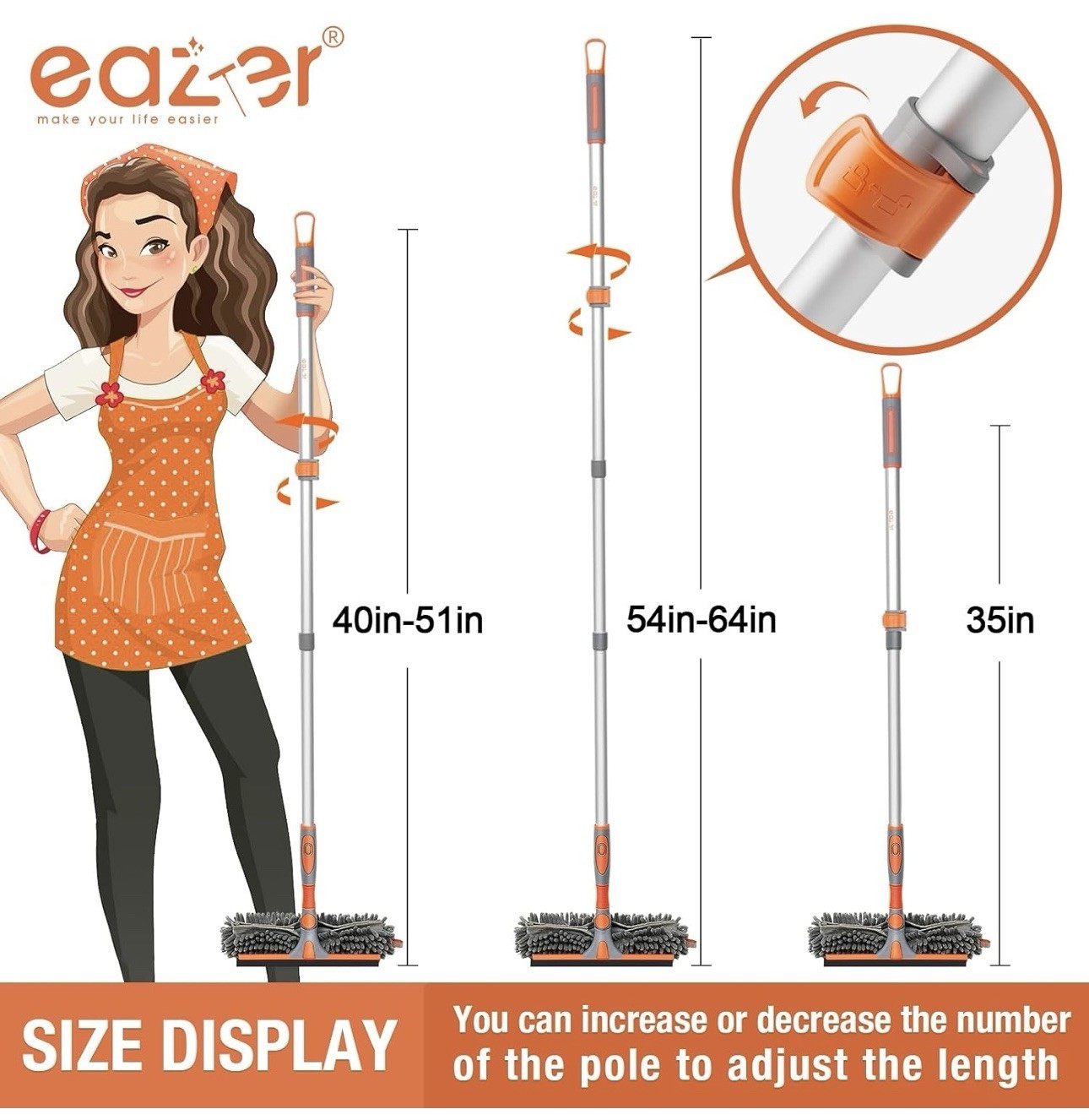 Eazer 89” Squeegee Window Cleaner Kit Adjustable Extending Arm Indoor Outdoor