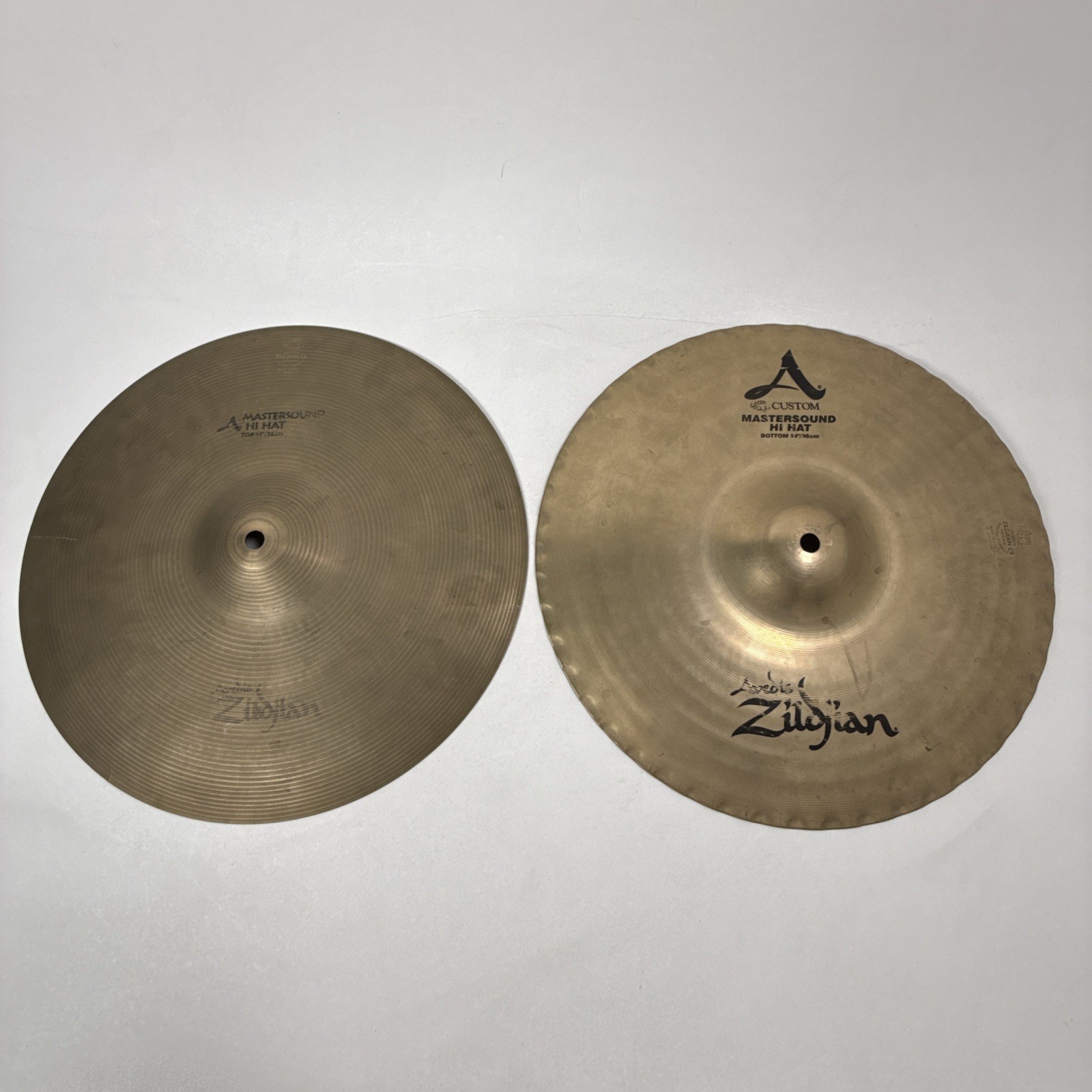 Zildjian A Custom Mastersound 14" Hi Hats Pair Cracked Top & Fleabite READ