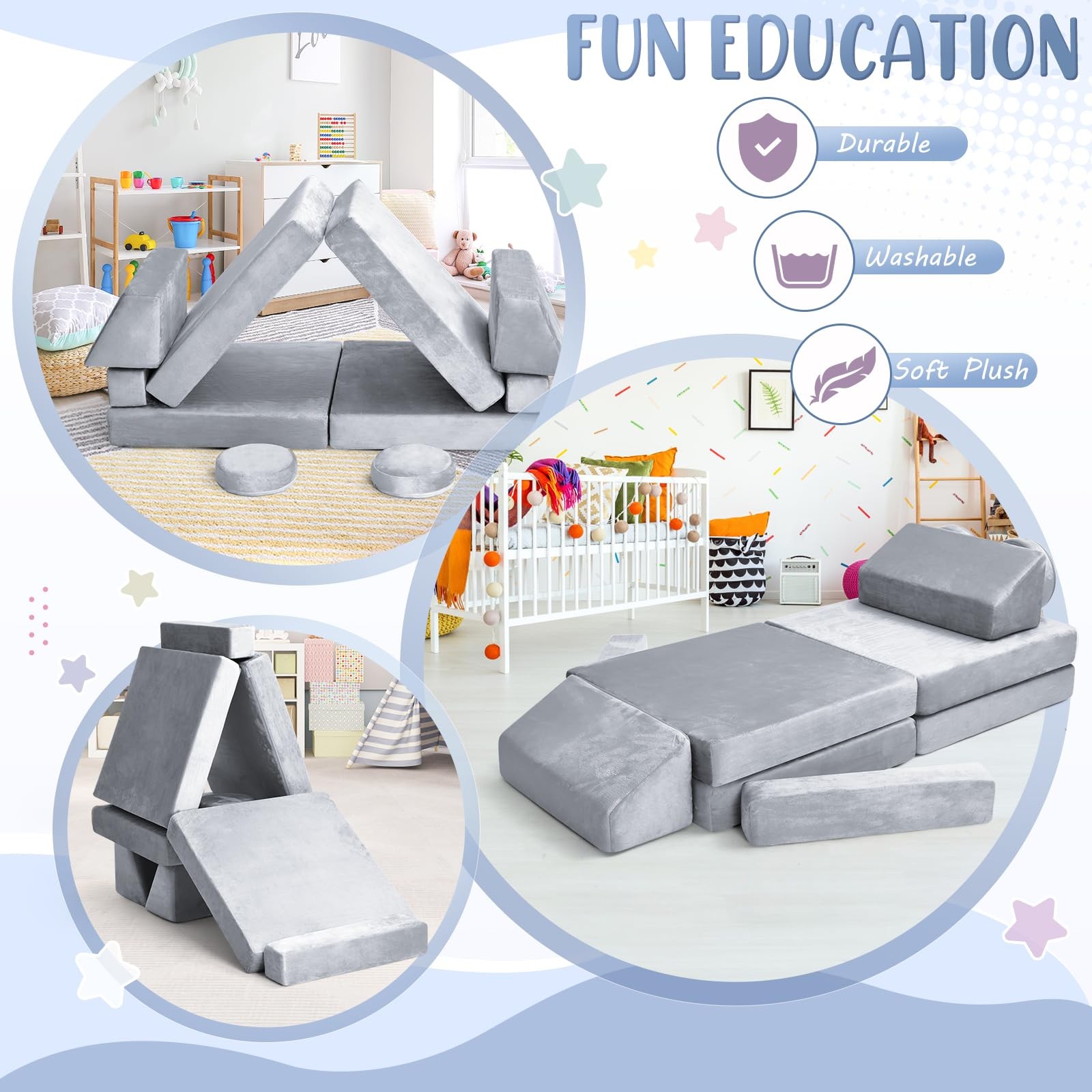 10Pcs Kids Play Couch,Toddler Sofa,Modular Kids Couch for Playing, Creativing...