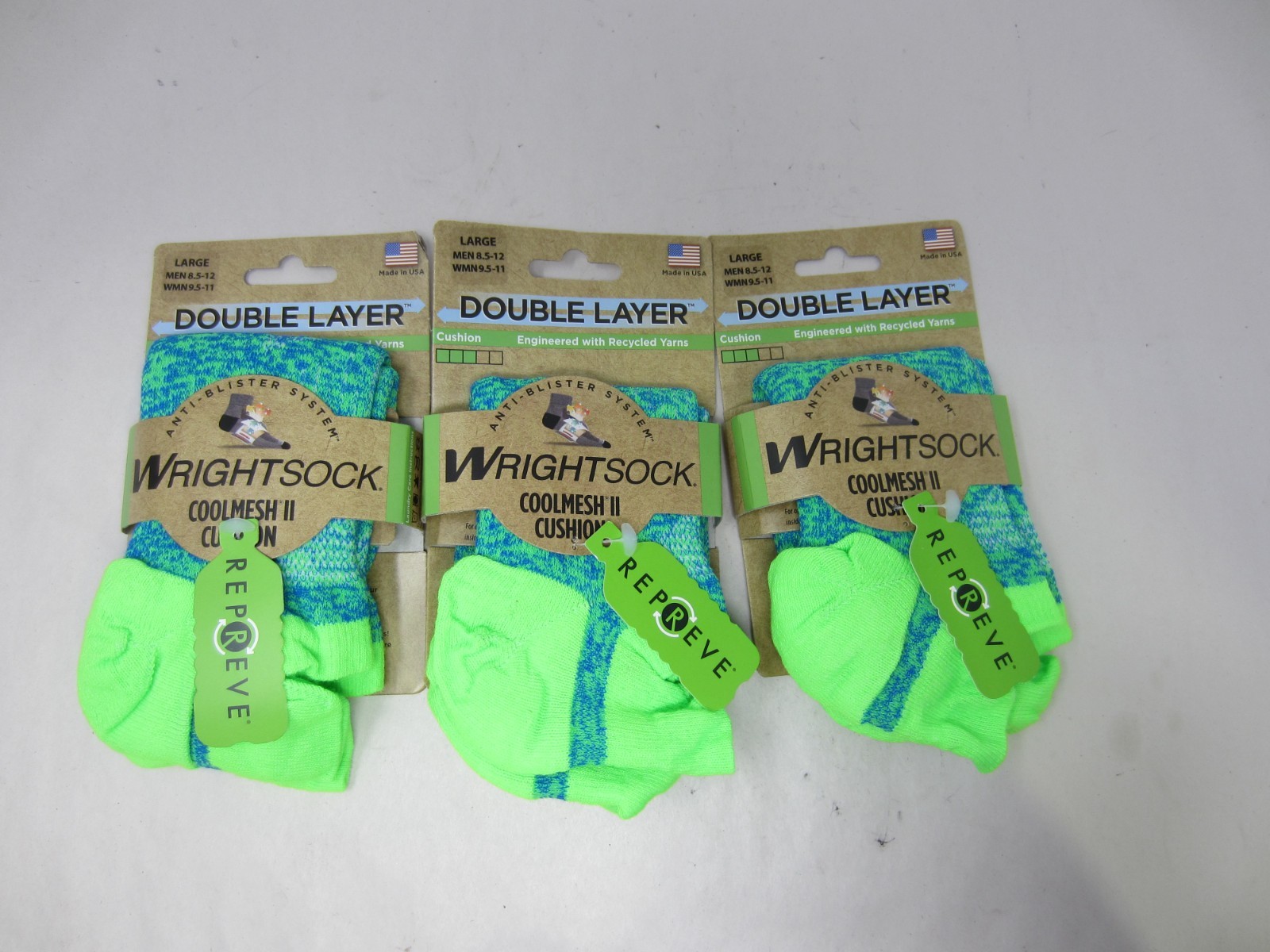 NEW 3 Pack Wrightsock Double Layer Running Tab Length Socks Large $63 Retail