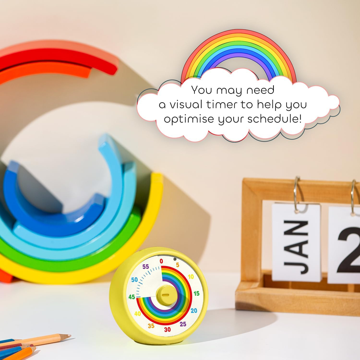 Visual Timer for Kids, 60-Minute Countdown Timer for Classroom Office Kitchen, D