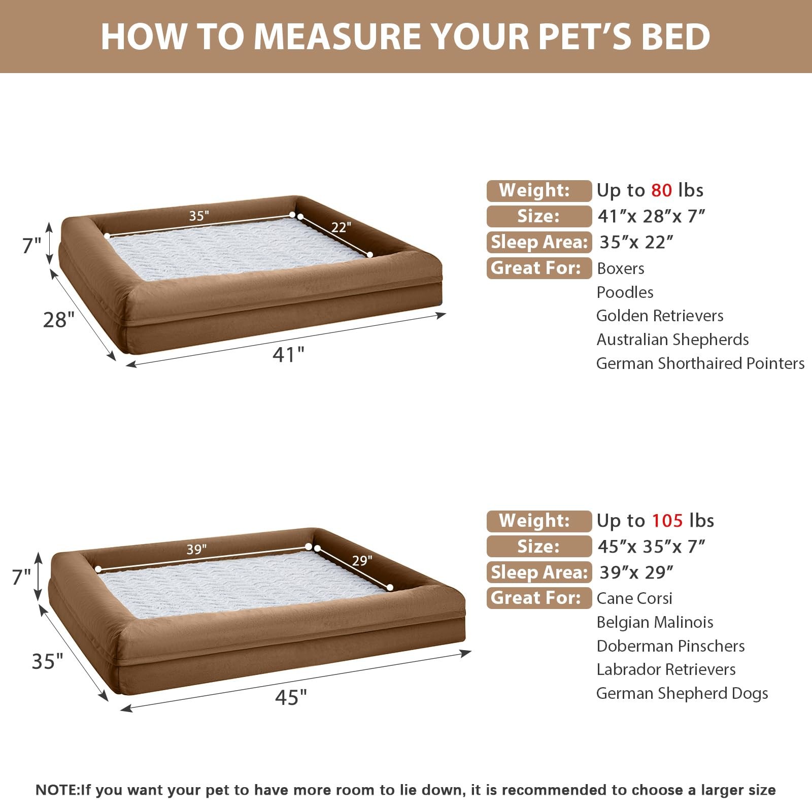 WNPETHOME XL Orthopedic Dog Bed, Washable, Waterproof Cover, Bolster Sides