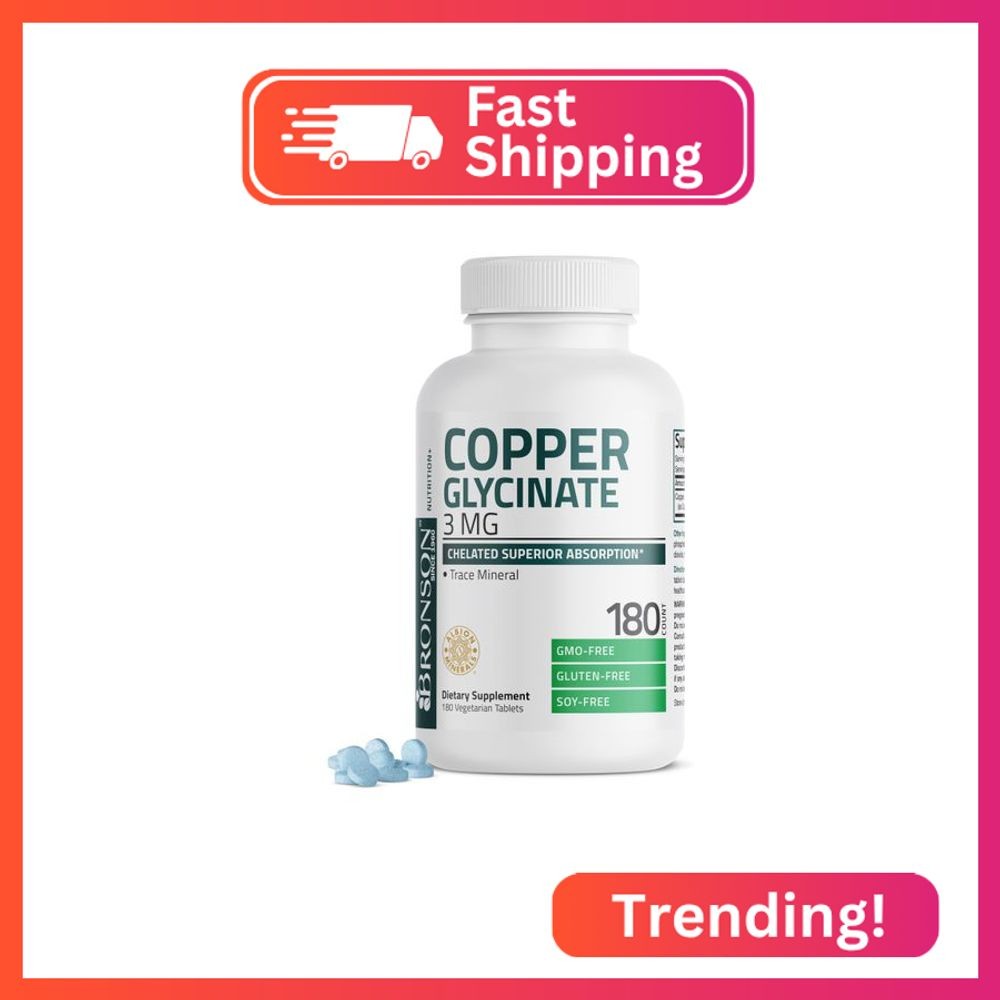 Bronson Copper Glycinate 3mg Chelated Superior Absorption Non-GMO, 180 Vegetaria