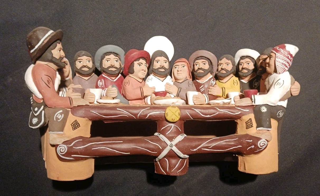 Peruvian Folk Art Terracotta Sculpture The Last Supper 10"x4"×6"  FREE SHIPPING