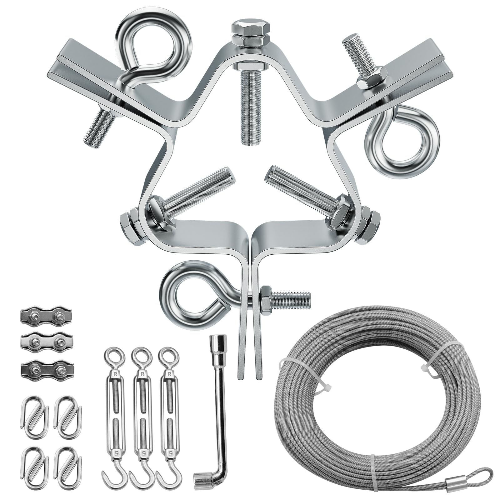 Adjustable 3 Way Antenna Guy Wire Ring Clamp Fits 21/4" Mast 100ft Kit