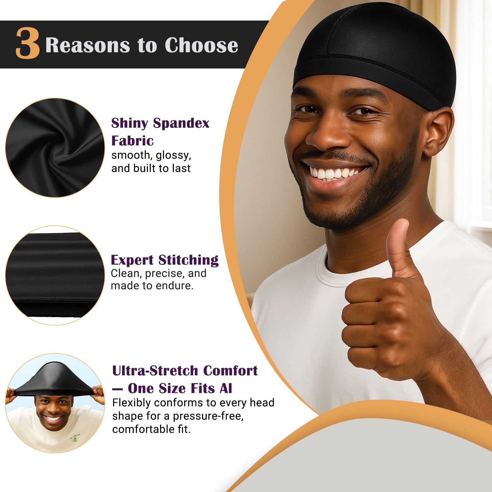 DURALA Super Elastic Wave Cap, Good Compression One Size-X-Large, Black+black
