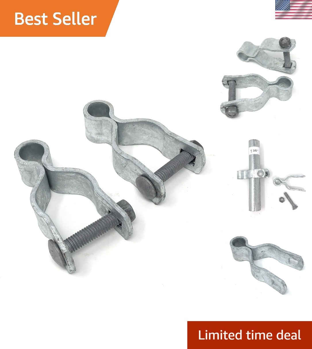 Pro-Grade Chain Link Fence Hinges - 2 Pack with Carriage Bolts for 1-3/8" Frames