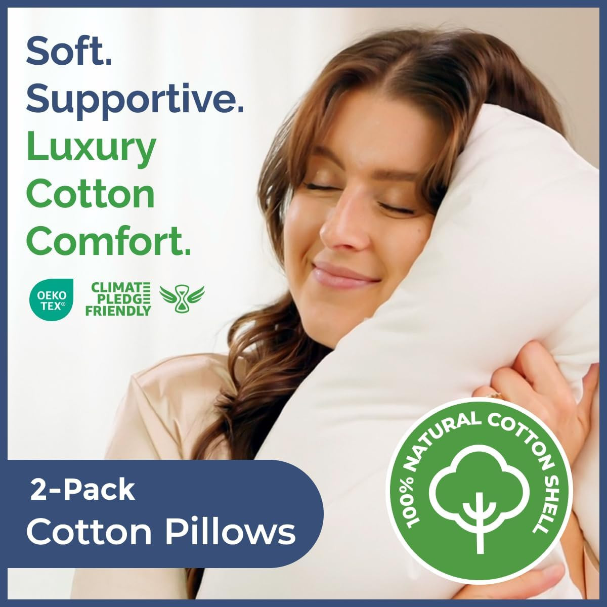 Twin Sheet Set & 2 Queen Cotton Bed Pillows - 3 Piece Set