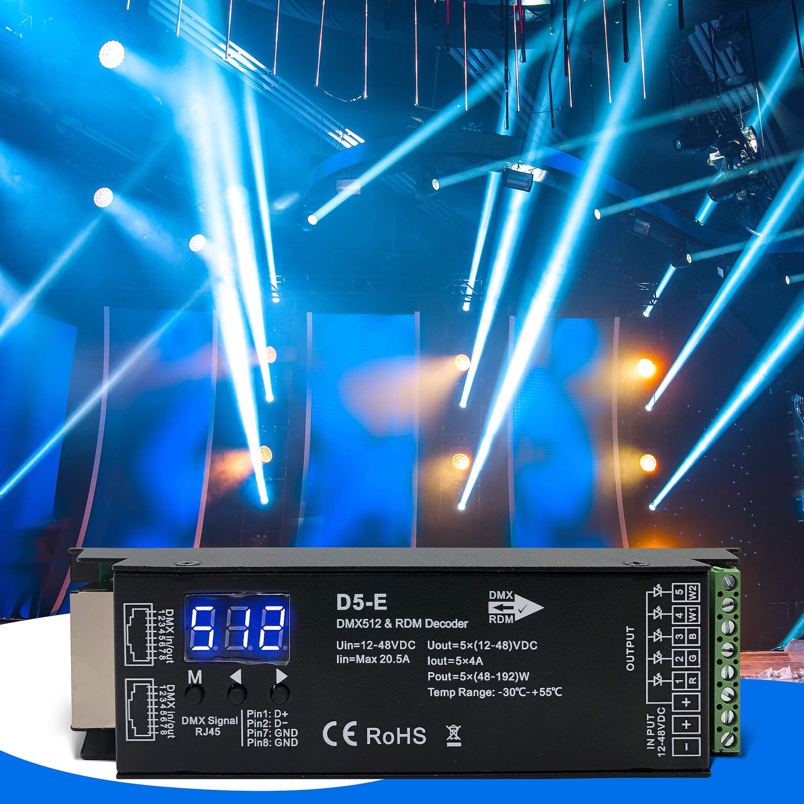 5-Channel DMX Decoder PWM LED Controller RGBCCT Driver 12-48V Input RDM
