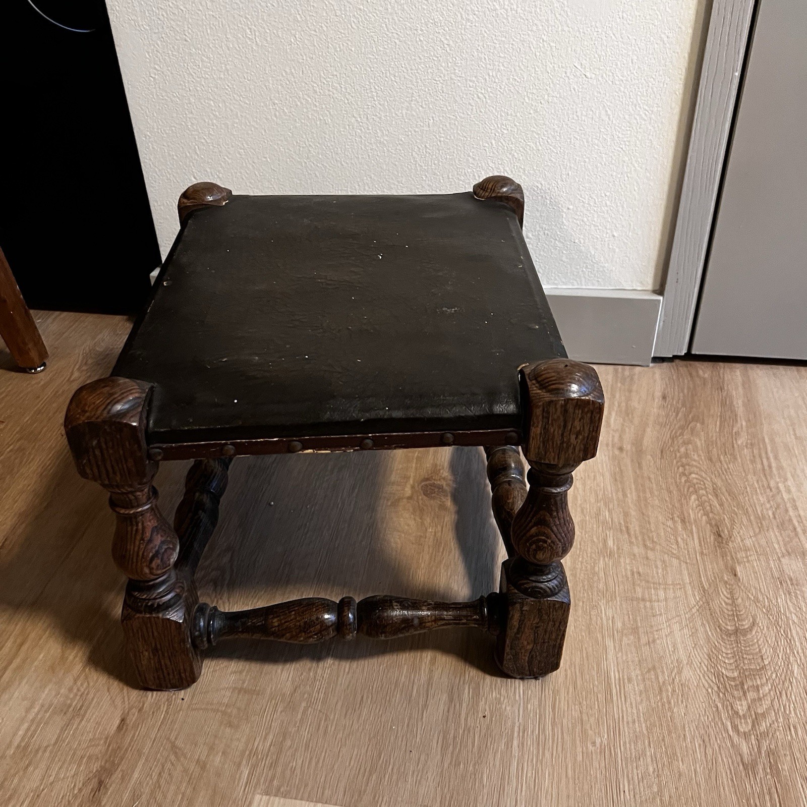 Antique Victorian Handmade Leather Oak Footstool, Footrest