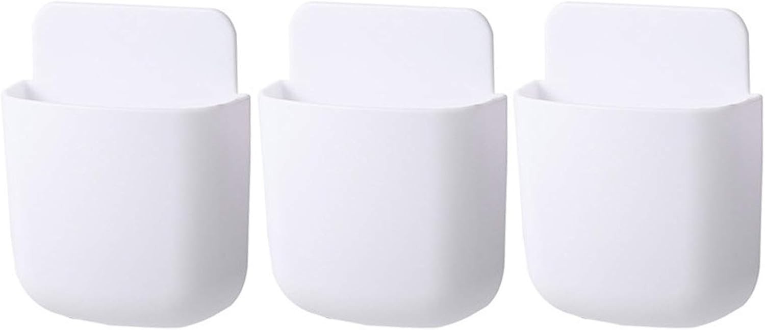 3 Pcs Remote Control Holder Wall Mount Self Adhesive Case White