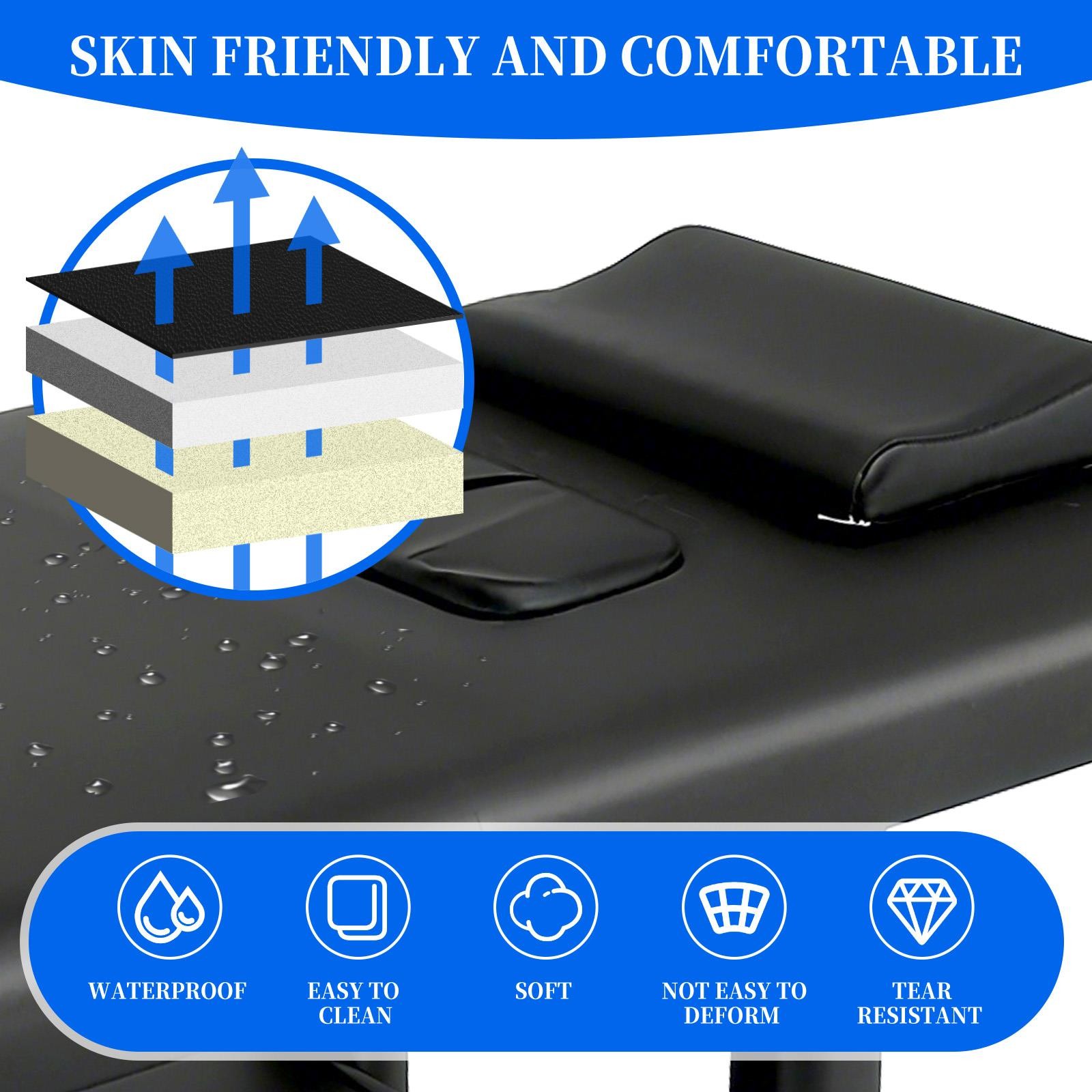 Waterproof Massage Table Height Adjustable with 0-45° Adjustable Backrest