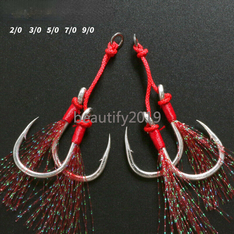 10Pairs Double Assist Hooks High Carbon Steel Jig Hook Big Game Saltwater
