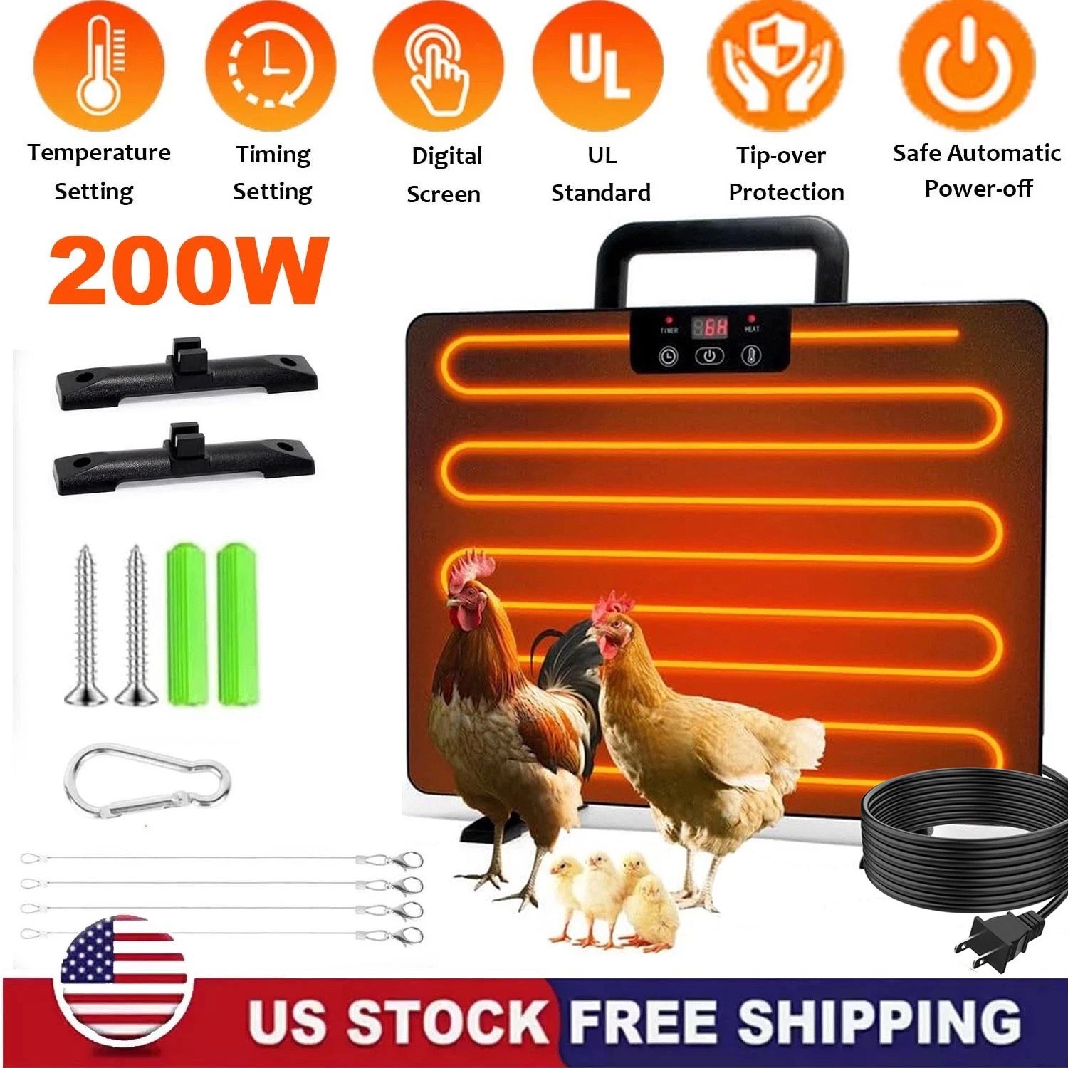 200W Smart Chicken Coop Heater Timer and Temp Controllers Chicken Coop Heater