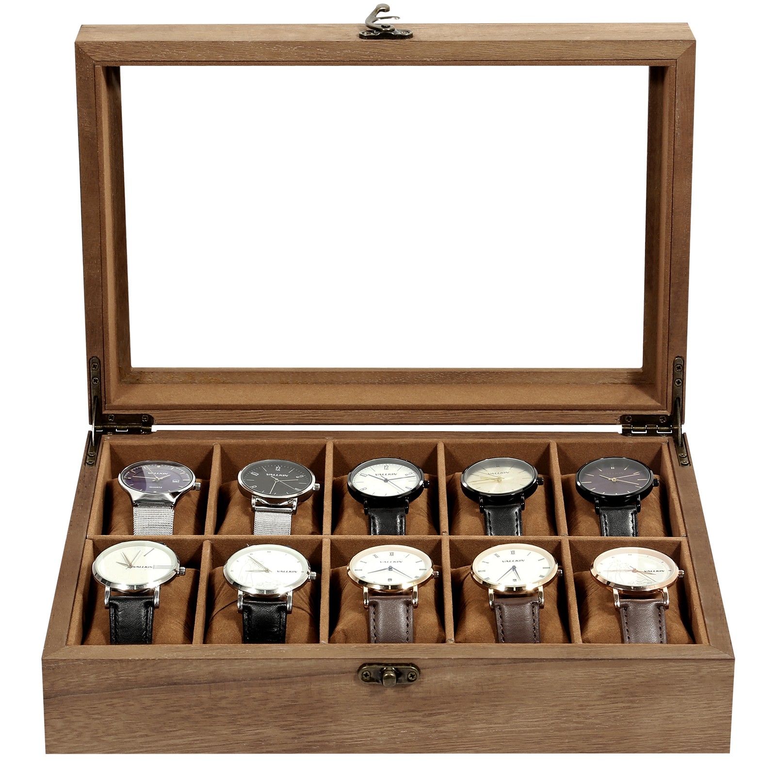 Wooden Watch Box 10 Slots Display Case -Men's Organizer,Anniversary Gift for Men